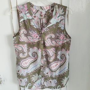 Olive Green Paisley tank top dress blouse